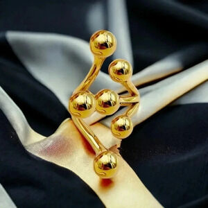 🆕️18K Gold Plated Statement Ring with Unique Round Beads Design Bold & Trendy
